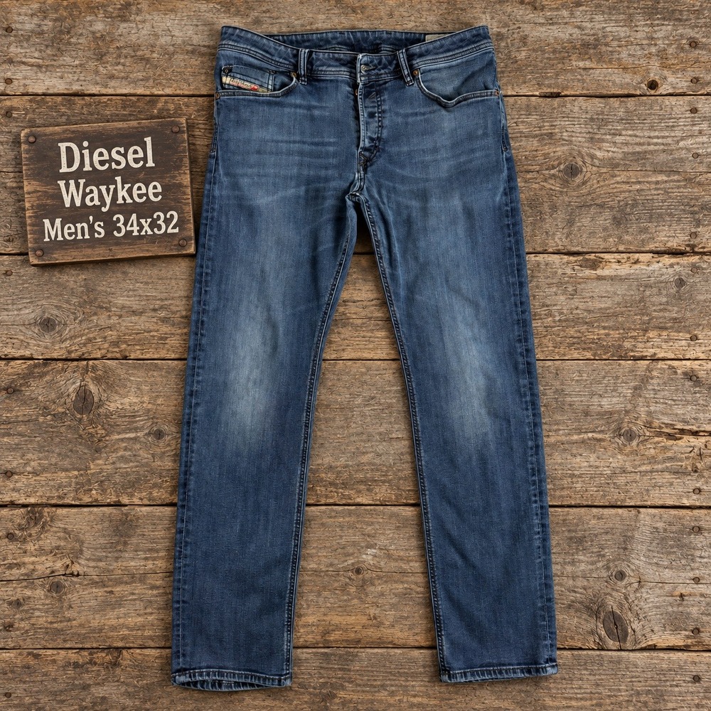 Diesel Waykee Mens Regular Straight Blue Jeans Size 34x32 0814W Stretch